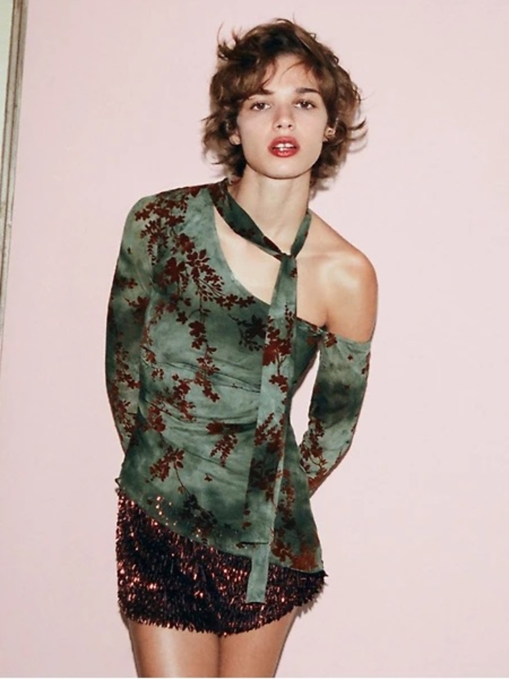 NWT Zara Woman Bloggers Fav ASYMMETRIC FLOCKED TULLE TOP Floral Size S Small